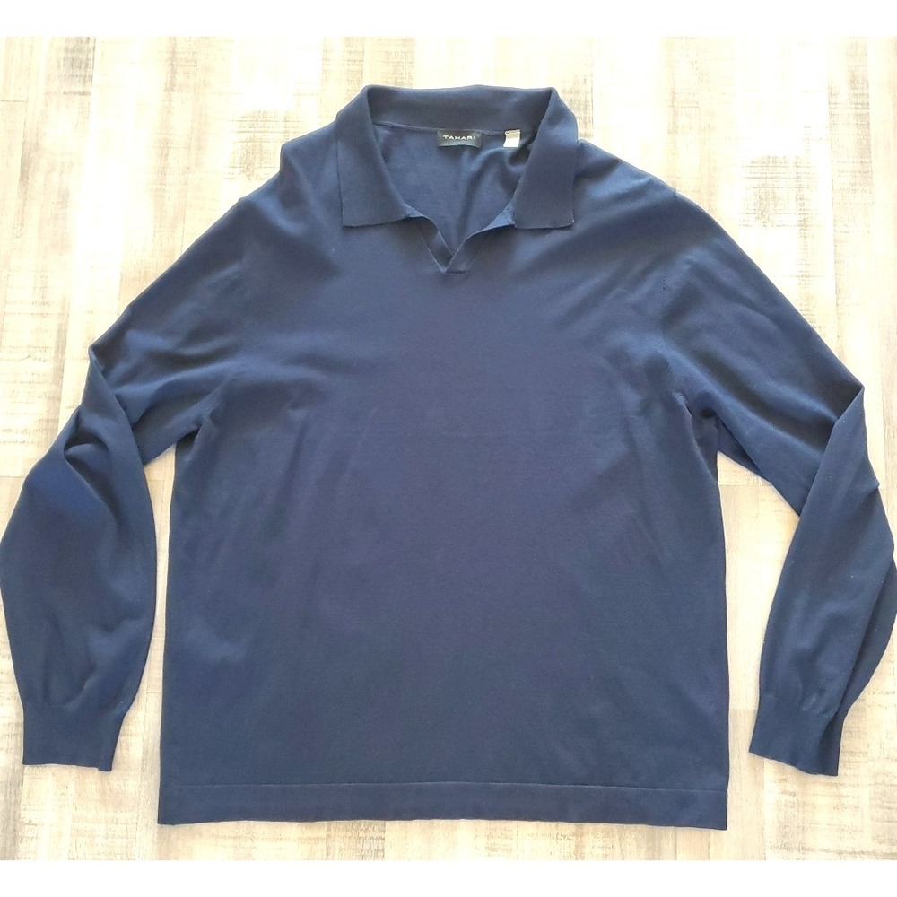 Tahari Shirt Mens XL Blue Long Sleeve‎ Viscose blend Stretch Soft Collared